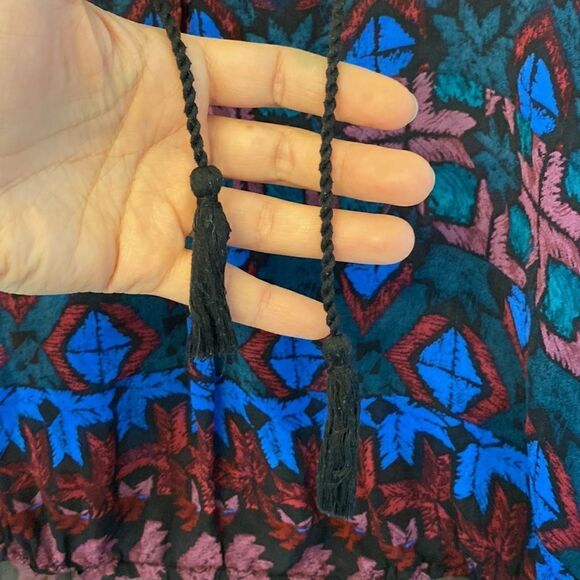Lucky Brand long sleeve colorful sheer silky blouse tassel boho festival fairy S - Picture 5 of 9